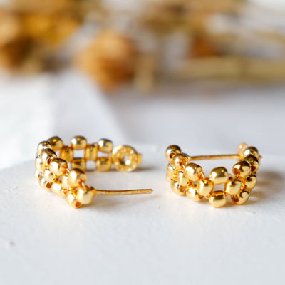 Hoops - Gold Plated Brass Metal Earrings – Womens Earrings on Brown Living™. SKU: OEP485a. Img 4.