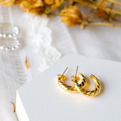 Hoops - Gold Plated Brass Metal Earrings – Womens Earrings on Brown Living™. SKU: OEP504a. Img 7.