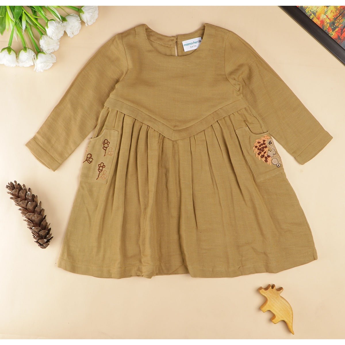 Hopping Hedgehog Dress | Soft Cotton Dress for Girls – Kids Daywear Sets on Brown Living™. SKU: MCBL78RED. Img 4.