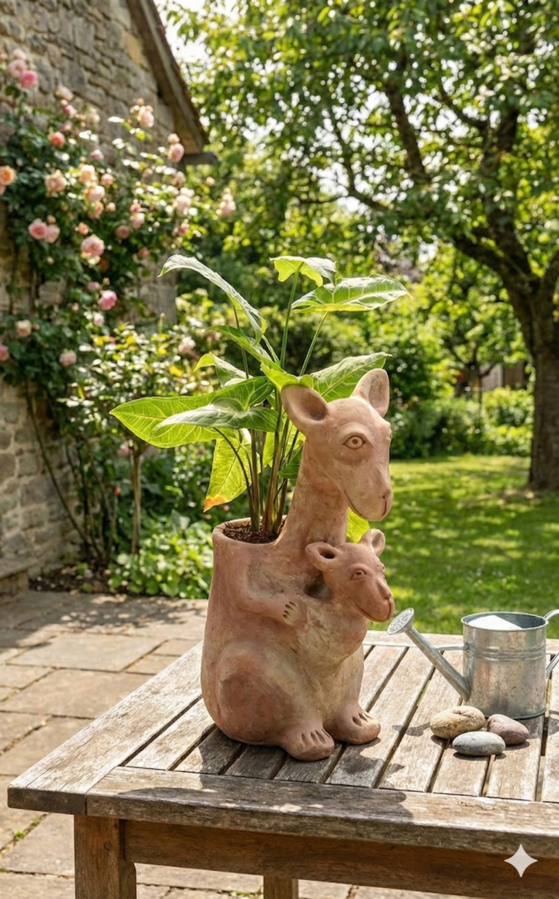 Hoppy Kangaroo Handcrafted Animal Themed Clay Planter – Pots & Planters on Brown Living™. SKU: A0_plt_0026. Img 5.