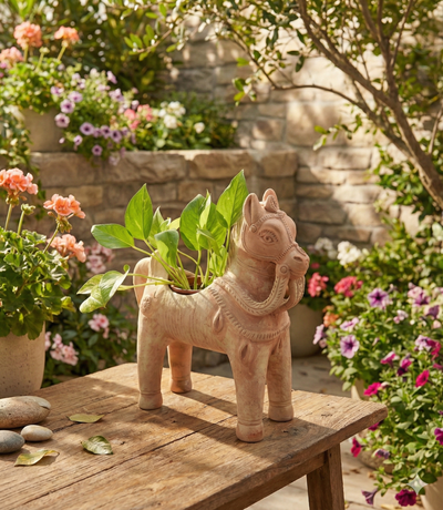 Horse Pasture Handcrafted Animal Themed Clay Planter – Pots & Planters on Brown Living™. SKU: A0_plt_0023. Img 8.