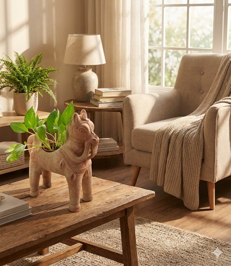 Horse Pasture Handcrafted Animal Themed Clay Planter – Pots & Planters on Brown Living™. SKU: A0_plt_0023. Img 7.