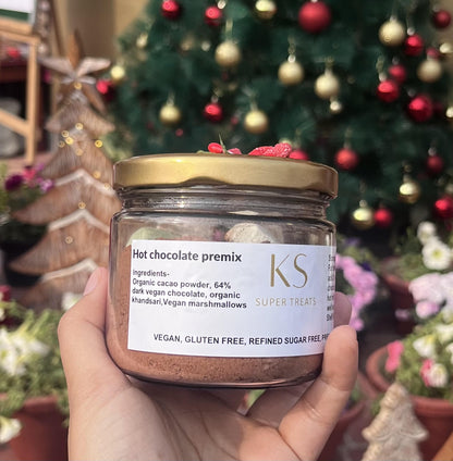 Hot Chocolate Premix | 170gms Vegan | Gluten free | Refined Sugar Free – Healthy Snacks on Brown Living™. SKU: HCP. Img 1.