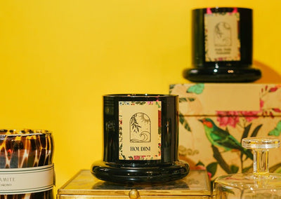 Houdini Bell Jar Candle | Woody Luxury Scented Soy Wax Candle – Candles & Fragrances on Brown Living™. SKU: HDBC002. Img 3.
