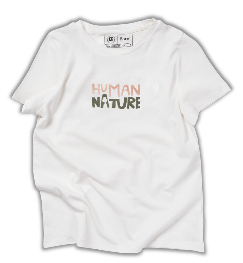 Human Nature - Womens Organic Cotton T - shirt | White | Verified Sustainable Womens T - Shirt on Brown Living™