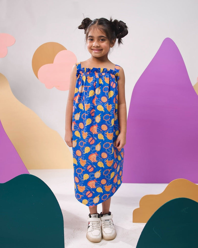 I-Peel- Good Printed Cotton Tie- Up Maxi Dress | Verified Sustainable Kids Frocks & Dresses on Brown Living™