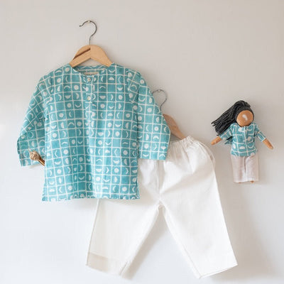 I Want to Be Like Grandpa Kurta Pajama Set - Blue Moon Chase – Kids Pajamas on Brown Living™. SKU: N7DK768. Img 13.