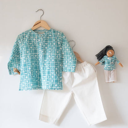 I Want to Be Like Grandpa Kurta Pajama Set - Blue Moon Chase – Kids Pajamas on Brown Living™. SKU: N7DK768. Img 13.