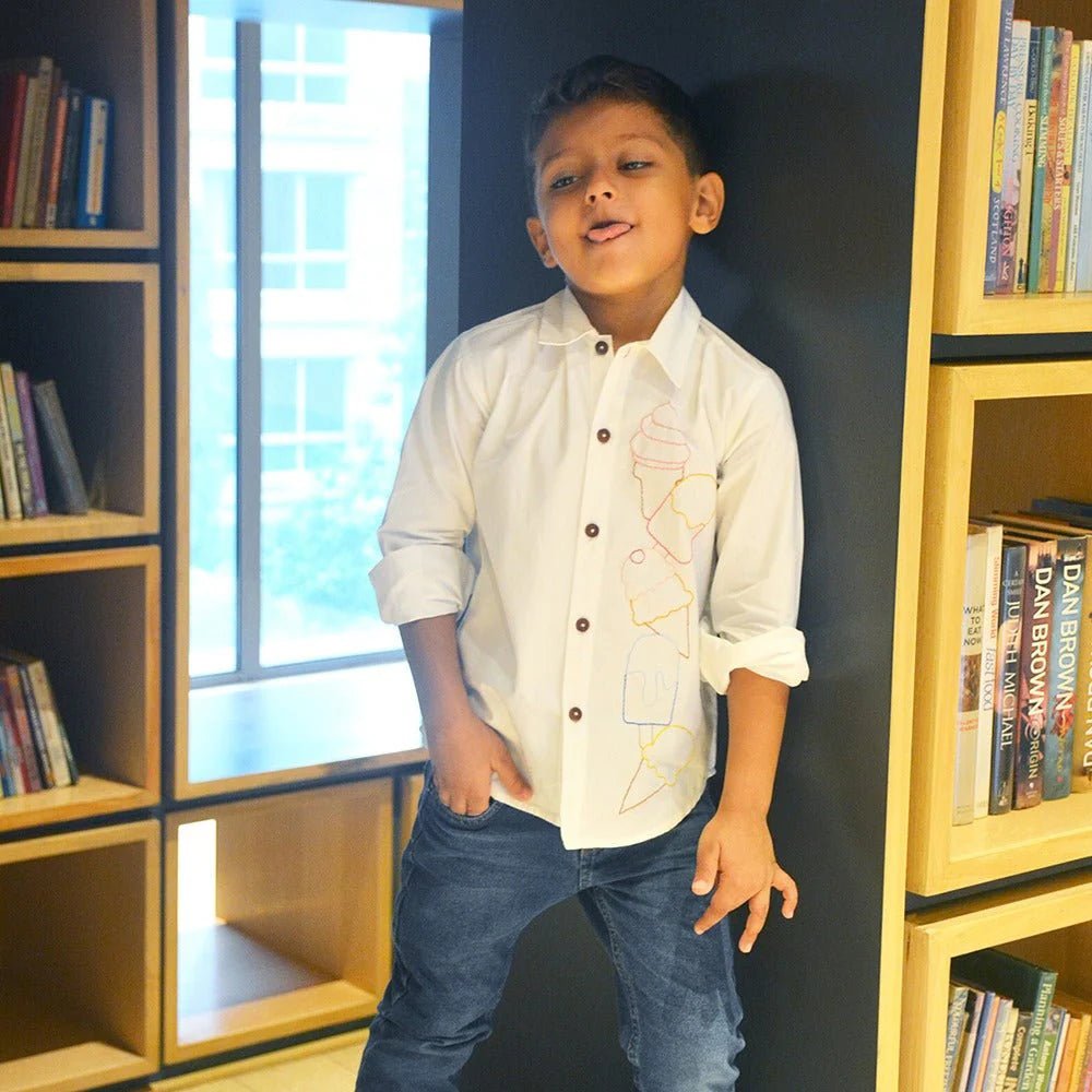 Ice Cream Embroidered Cotton Shirt – Kids Shirts on Brown Living™. SKU: IECS - 01. Img 7.