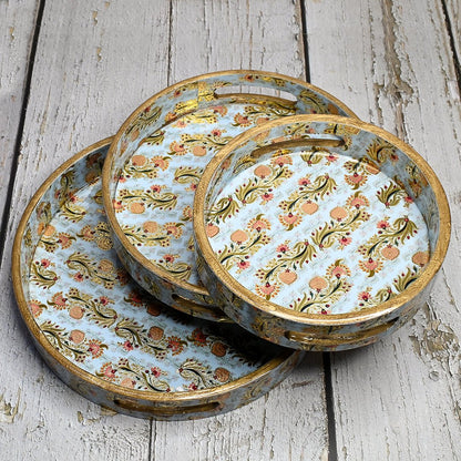 Indian Crafted Round Trays - Pack of 3 – Home Decor by The Mohraj available on Brown Living™. Floral Multicolor Round Trays . SKU: MJ00142TYV. Img 11.