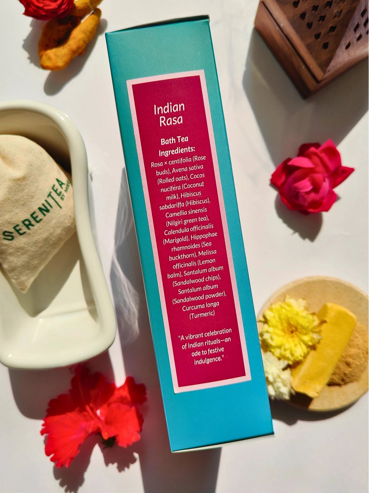 Indian Rasa Bath Tea – Relaxing Herbal Bath Infusion for Skin & Mind – Bath Salt on Brown Living™. SKU: 300005. Img 2.