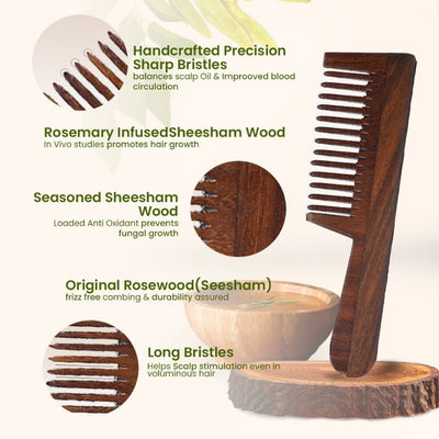 Indian Rosewood Straight Handle Wide Tooth Comb |Rosemary – Hair Brush on Brown Living™. SKU: PC_HA_WC_RWHC. Img 2.