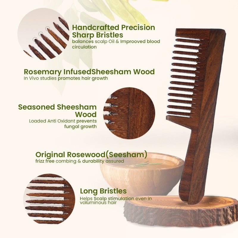Indian Rosewood Straight Handle Wide Tooth Comb |Rosemary – Hair Brush on Brown Living™. SKU: PC_HA_WC_RWHC. Img 2.