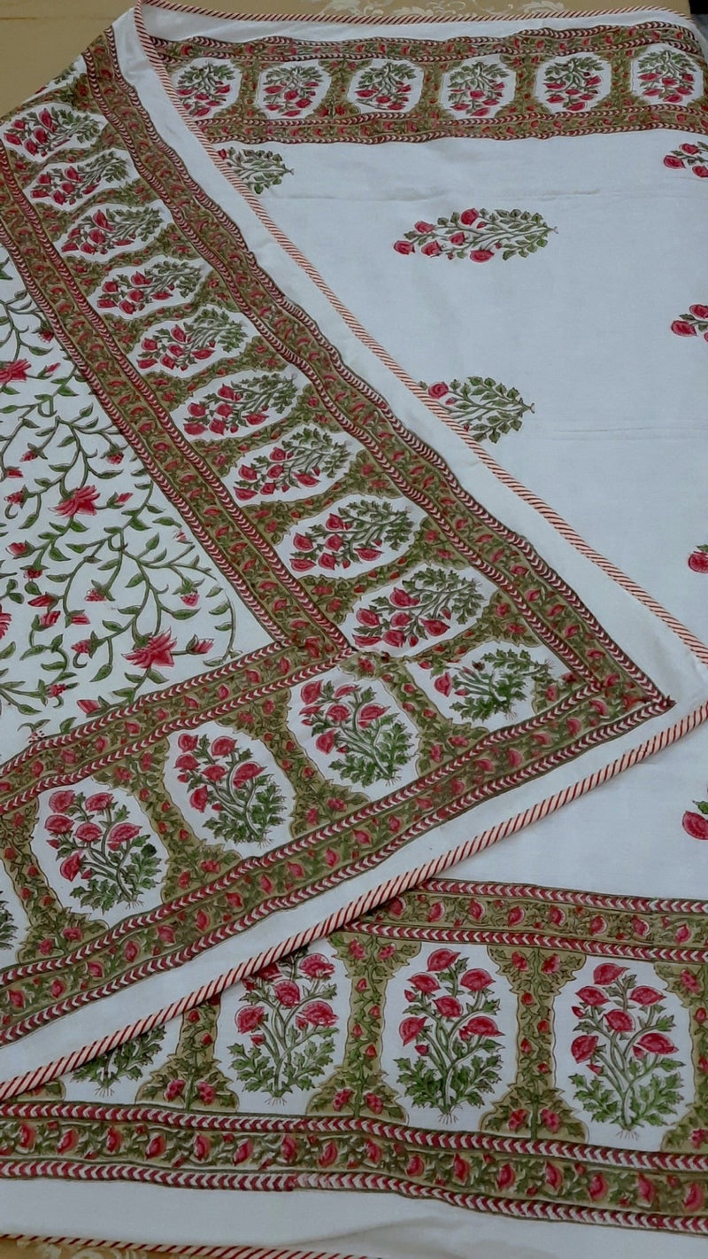 Indian Summer Reversible AC Quilt- Pink & White, Mughal Print (90x60inches) | Verified Sustainable Bed Linens on Brown Living™