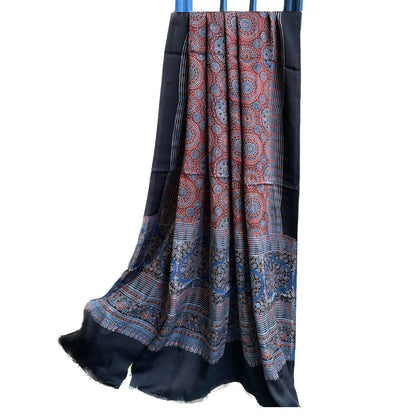 Indigo Ajrakh silk dupatta – Womens Dupatta on Brown Living™. SKU: K738. Img 2.