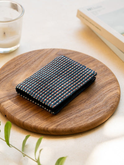 Indigo Blue Handwoven Card Holder | Rekha Minimal Wallet – Card Sleeves on Brown Living™. SKU: S25REKHCARD220-IB. Img 1.