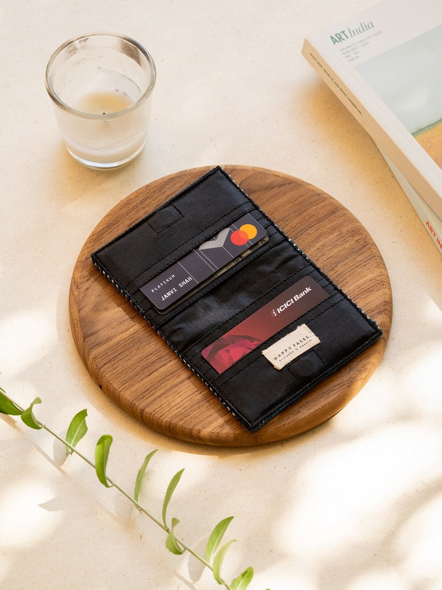 Indigo Blue Handwoven Card Holder | Rekha Minimal Wallet – Card Sleeves on Brown Living™. SKU: S25REKHCARD220-IB. Img 2.