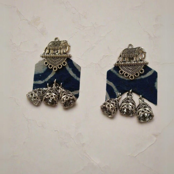 Indigo Blue Printed Elephant Charm Earrings For Women | Verified Sustainable by Brown Living™