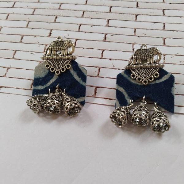 Indigo Blue Printed Elephant Charm Earrings For Women | Verified Sustainable Womens earrings on Brown Living™
