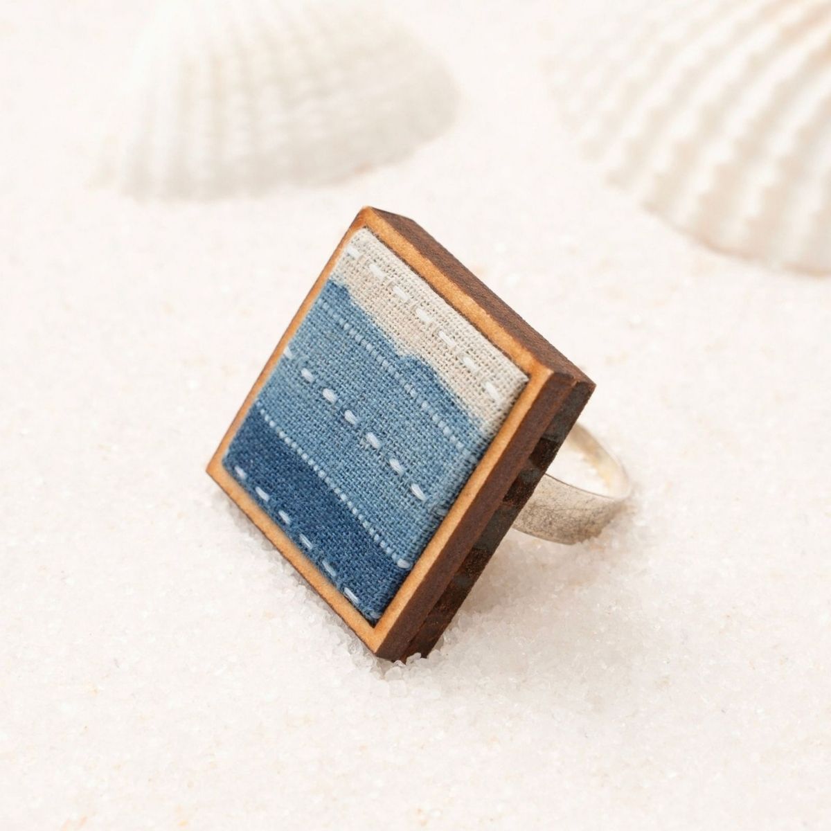 Indigo Blue Repurposed Fabric & Wood Jewellery Set – Womens Earrings on Brown Living™. SKU: JCC048. Img 6.