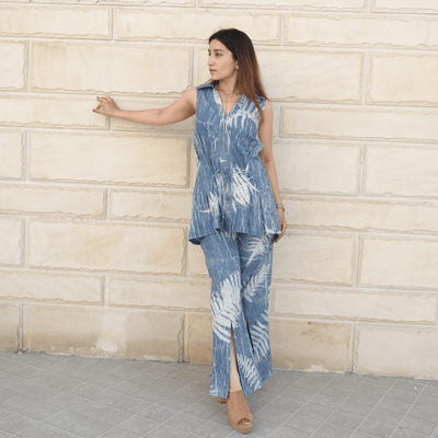Indigo Breeze Eco - Printed Co - ord Set for Women | Organic Cotton – Womens Co - Ord Sets on Brown Living™. SKU: AAYU-0011. Img 1.