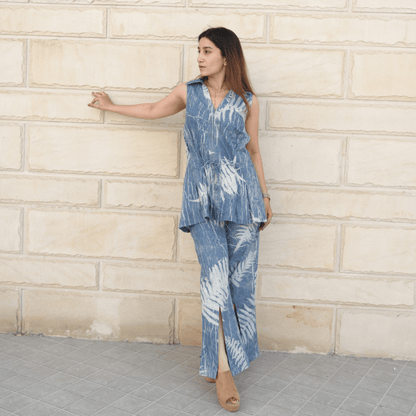 Indigo Breeze Eco - Printed Co - ord Set for Women | Organic Cotton – Womens Co - Ord Sets on Brown Living™. SKU: AAYU-0011. Img 1.