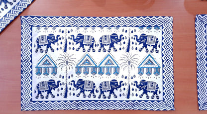 Indigo Elephant Pure Cotton Table Linen Set - 6 Seater | Verified Sustainable by Brown Living™