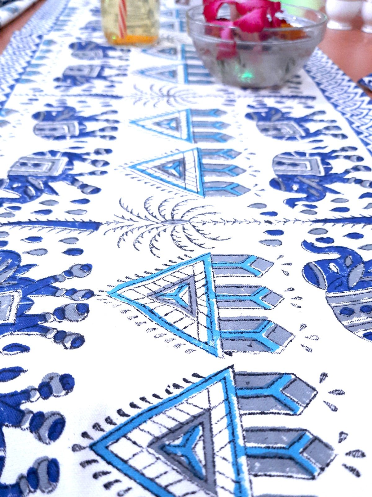 Indigo Elephant Pure Cotton Table Linen Set - 6 Seater | Verified Sustainable by Brown Living™