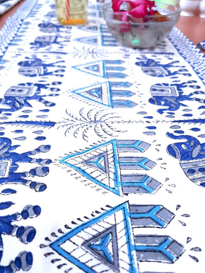 Indigo Elephant Pure Cotton Table Linen Set - 6 Seater | Verified Sustainable by Brown Living™