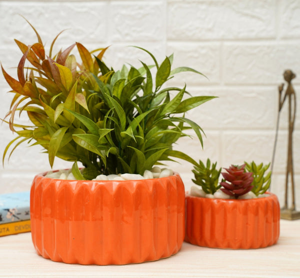 Indoor Ceramic Pot for Living Room - Orange, Set of 2 | Verified Sustainable Pots & Planters on Brown Living™