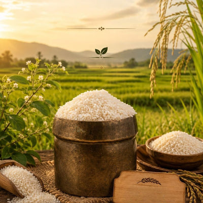 Indrayani Rice 1kg – Aromatic Short Grain Rice from Maharashtra – Cooking & Baking Supplies on Brown Living™. SKU: I00172. Img 1.
