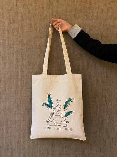 Inhale Exhale - 100% Cotton Canvas Tote Bag – Tote Bag on Brown Living™. SKU: EM - 0054B. Img 1.