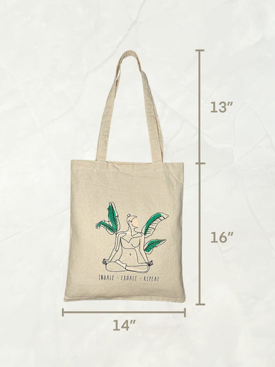 Inhale Exhale - 100% Cotton Canvas Tote Bag – Tote Bag on Brown Living™. SKU: EM - 0054B. Img 2.