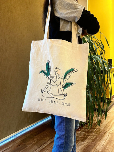 Inhale Exhale - 100% Cotton Canvas Tote Bag – Tote Bag on Brown Living™. SKU: EM - 0054B. Img 3.