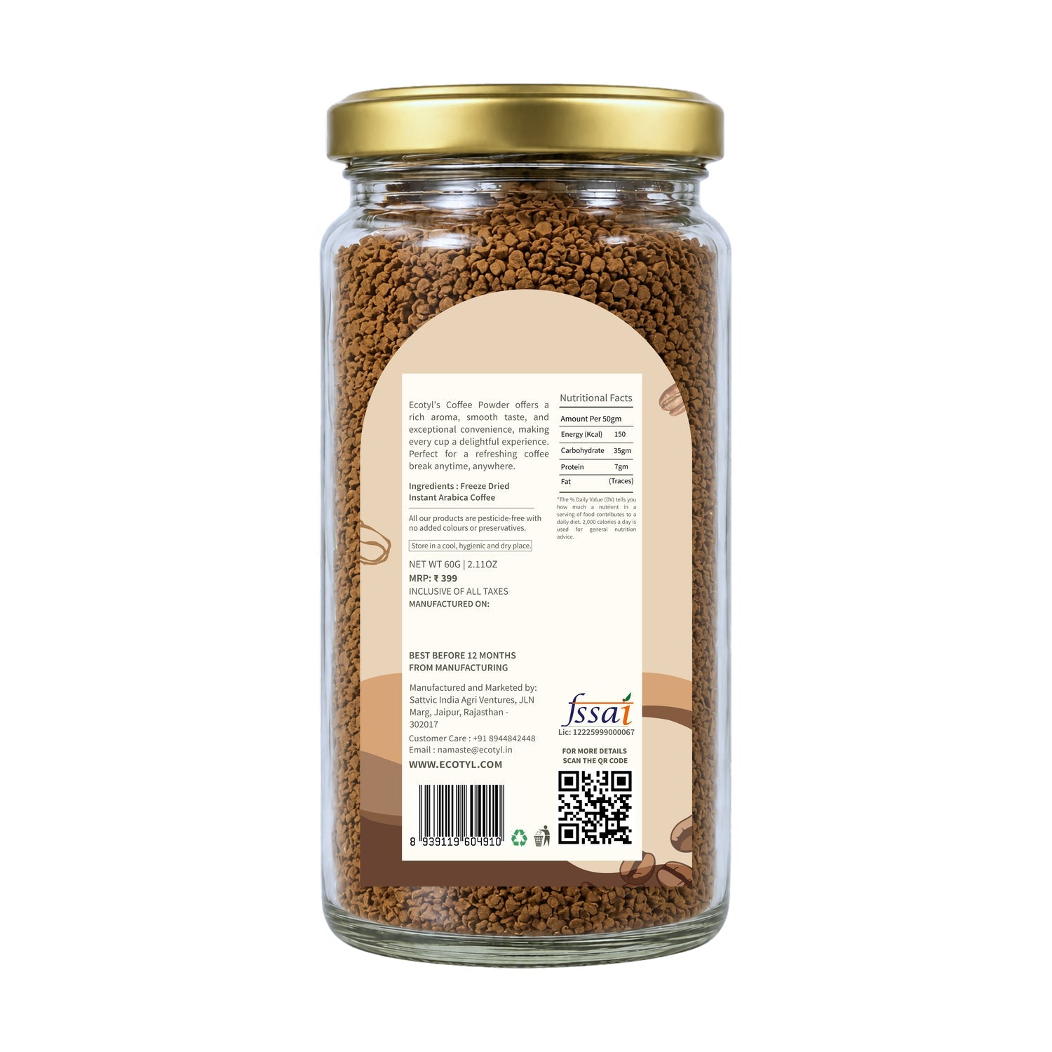 Instant Coffee Powder | Arabica Coffee | Freeze Dried | 60g – Coffee on Brown Living™. SKU: ECOTYL00064. Img 6.