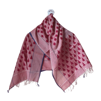Ira Red Pochampalli Ikat Stole | Handwoven Cotton – Womens Scarf on Brown Living™. SKU: EKL_07. Img 5.