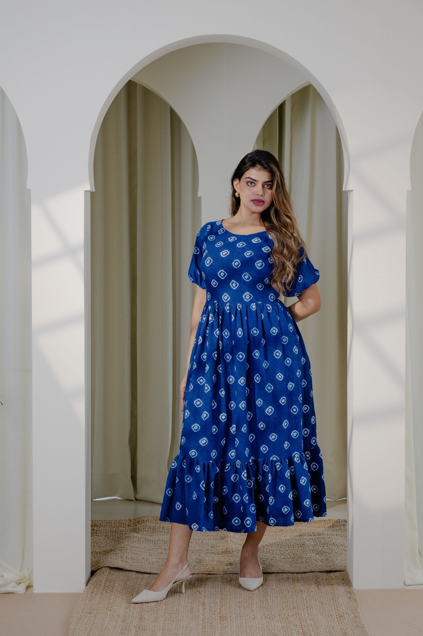 Iris Ankle Length Dress in Kala Cotton for Women by Nivoraa – Brown Living™