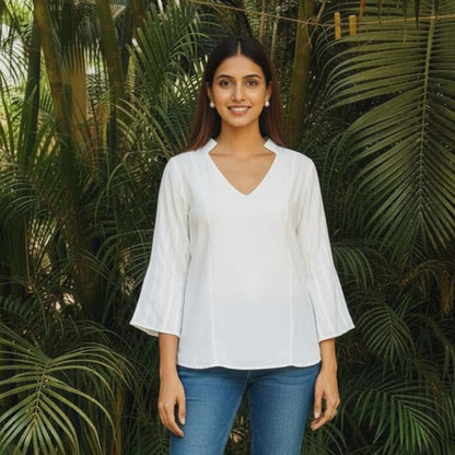 Ivora White Tencel Top For Women – Womens Top on Brown Living™. SKU: JDS6017-XS. Img 1.