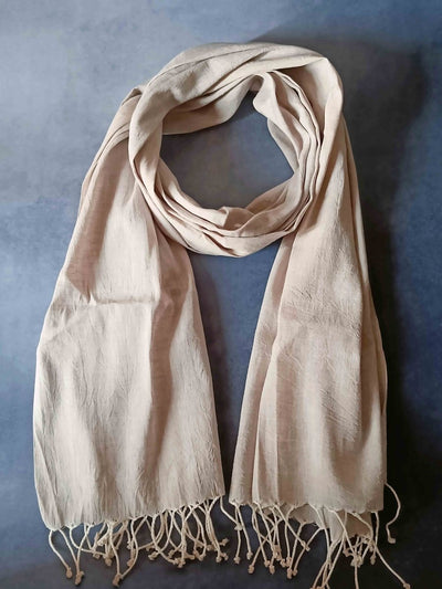 Ivory Blush Hemp Fabric Unisex Stole – Womens Scarf on Brown Living™. SKU: SSRH06_N. Img 8.