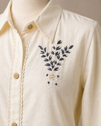 Ivory Cotton Embroidered Shirt Black Beads Work – Womens Top on Brown Living™. SKU: Shirt-black-beats. Img 2.