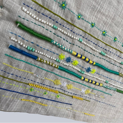 Ivory Linen Scarf with Delicate Rose Print – Womens Scarf on Brown Living™. SKU: ER - IVORYSCARF - 001. Img 3.