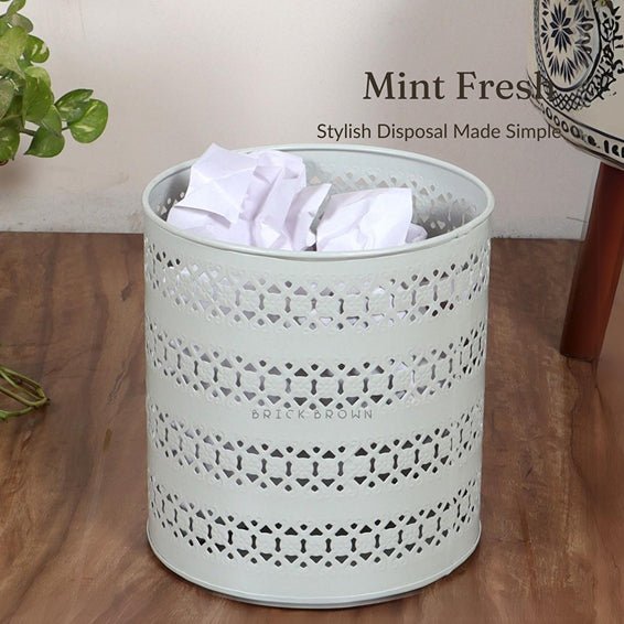 Ivory Mint Wastebasket Metal Trash Bin | Verified Sustainable by Brown Living™