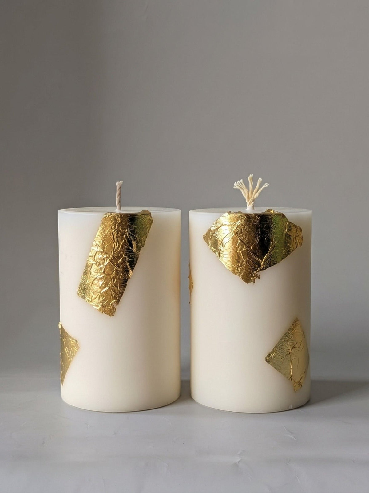 Ivory Thick Pillar Candles Set of 2 | Elegant Decorative Candles – Candles & Fragrances on Brown Living™. SKU: ITKPC1. Img 4.
