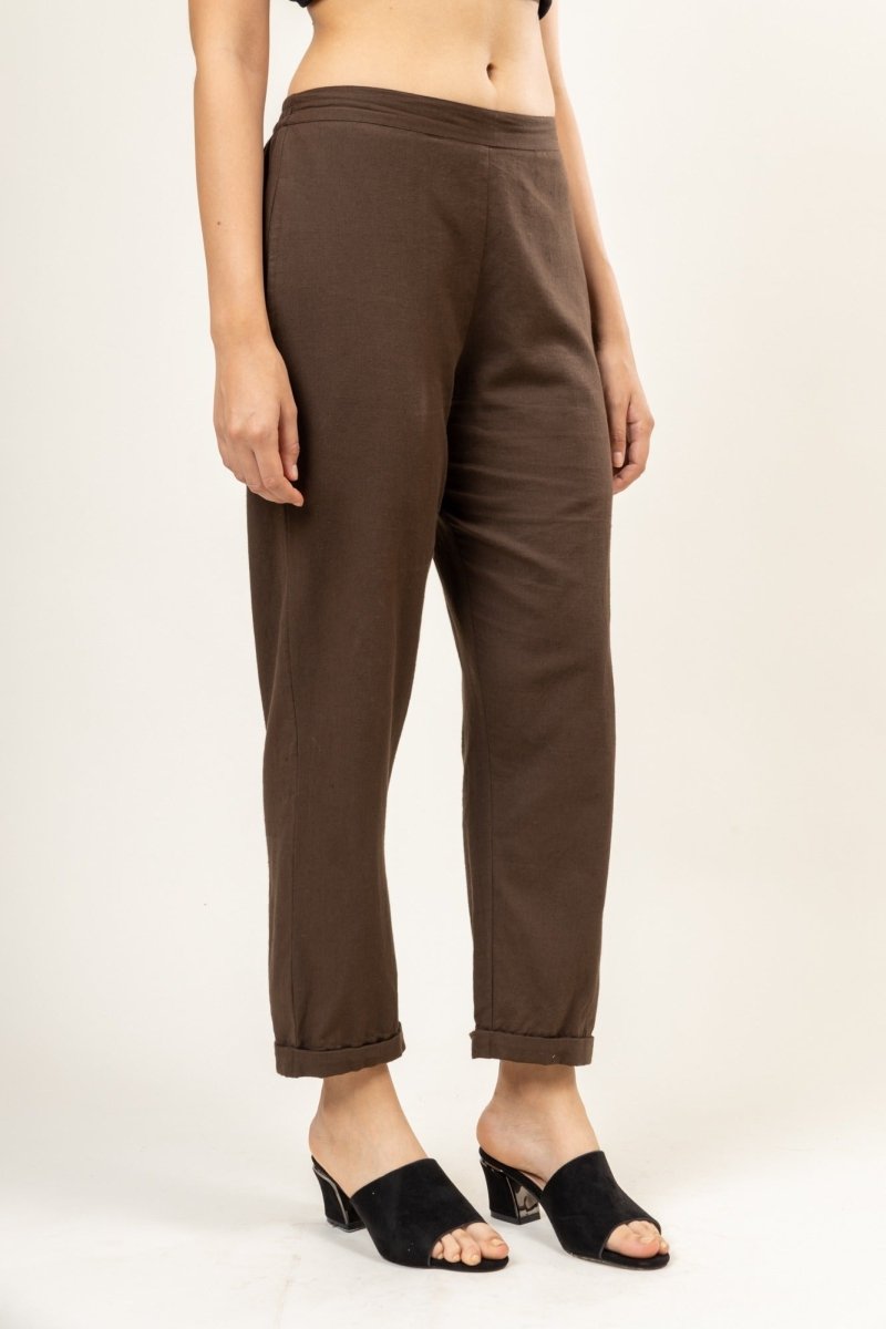 Jade Brown Upcycled Cotton Slub Pants | Verified Sustainable Womens Pants on Brown Living™