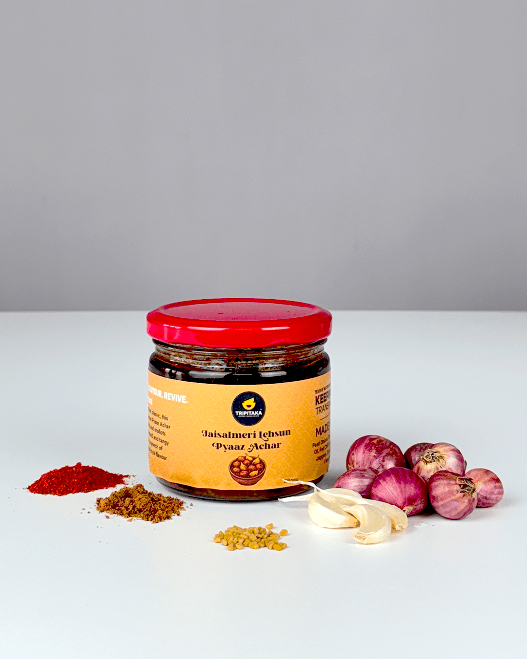 Jaisalmeri Lehsun & Pyaaz ka Achar | Rajasthani Garlic & Onion | 250g – Pickles & Chutney on Brown Living™. SKU: TP-PK-JO. Img 2.