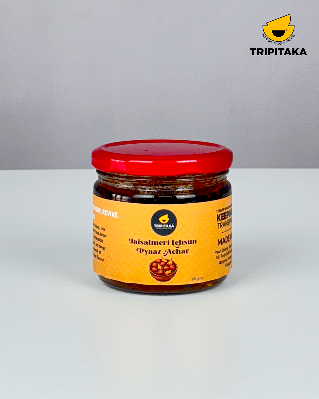 Jaisalmeri Lehsun & Pyaaz ka Achar | Rajasthani Garlic & Onion | 250g – Pickles & Chutney on Brown Living™. SKU: TP-PK-JO. Img 1.