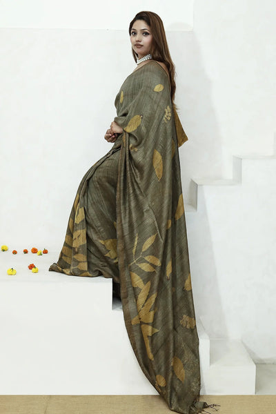 Jamun Ecoprinted Matka Silk Saree Natural Dye – Womens Saree on Brown Living™. SKU: MTS1. Img 5.