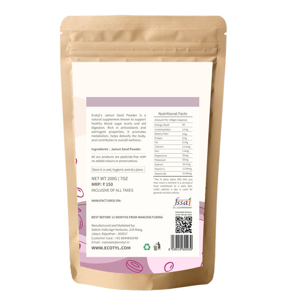 Jamun Seed Powder | Blood Sugar Control | Rich in Antioxidants | 200g – Powder Drink Mixes by Ecotyl available on Brown Living™. . SKU: ECOTYL00035. Img 6.