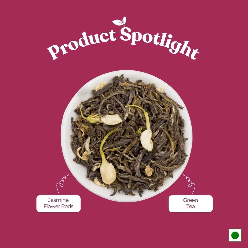 Jasmine Green Tea – Improves Heart Health & Manages Weight – 50g – Tea on Brown Living™. SKU: SRTin50New. Img 2.