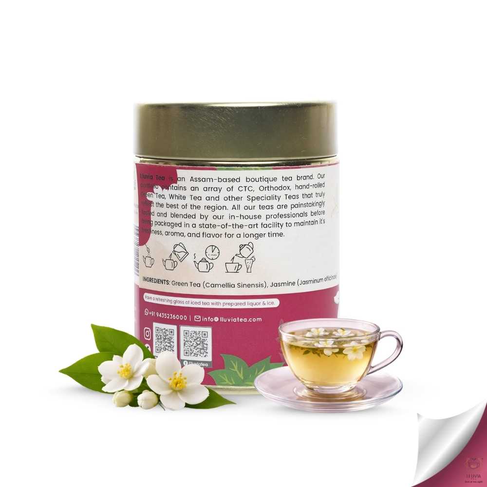 Jasmine Green Tea – Improves Heart Health & Manages Weight – 50g – Tea on Brown Living™. SKU: SRTin50New. Img 3.